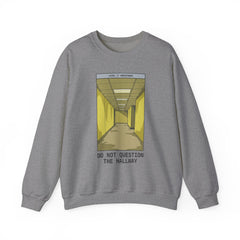 Crewneck Sweatshirt "Do Not Question the Hallway" – Retro Yellow Corridor Graphic
