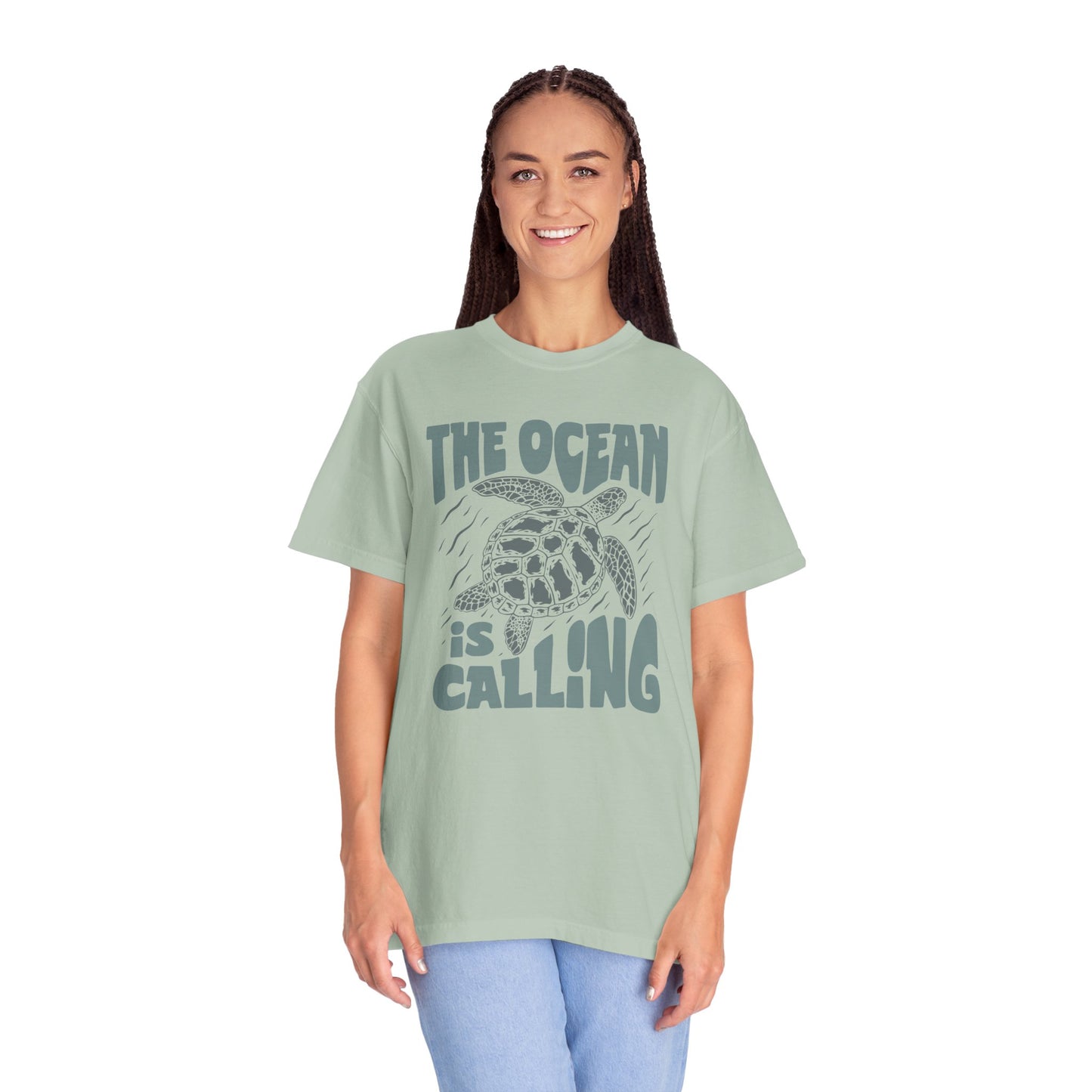 Sea Turtle, The Ocean Is Calling -  Graphic Unisex Garment-Dyed T-shirt