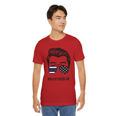 BACK THE BLUE Dad with Glasses, Graphic Unisex Short Sleeve Tee