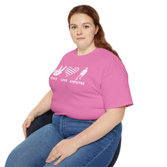 PEACE LOVE AMPUTEE - Unisex Ultra Cotton Tee | Amputee, Leg Amputee, Limb Awareness, Prosthetic, Motivational Tee,