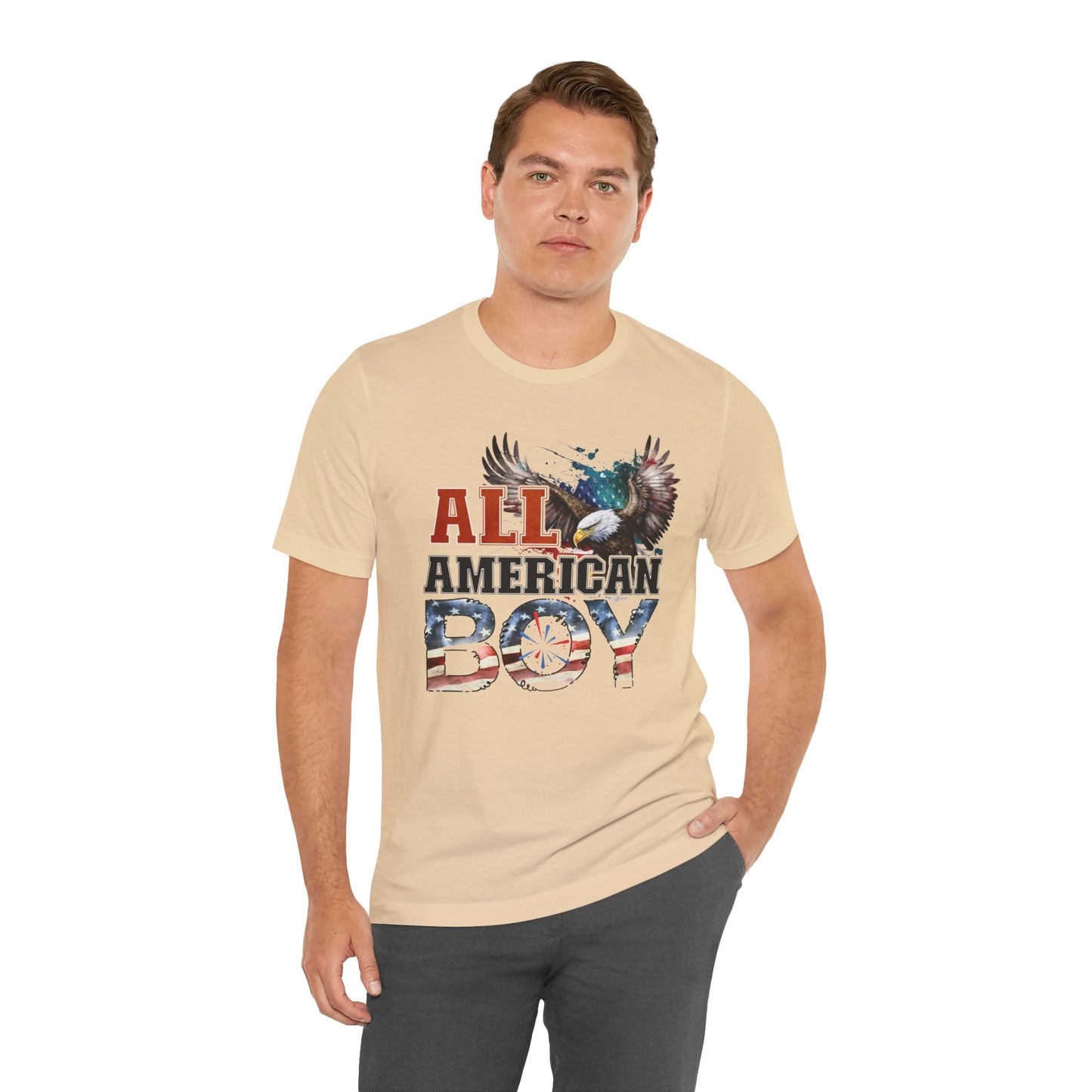 All American Boy With Eagle Graphic, Unisex Jersey Short Sleeve Tee