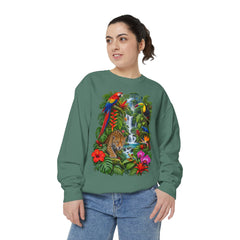 Tropical Jungle Waterfall With Leopard and Parrot Sweatshirt