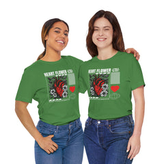 Heart Flower Tee - Nuturing Affection In The Garden Of Life - Positive Vibes Unisex Jersey Short Sleeve Tee