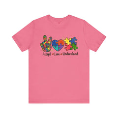 Autism Awareness Unisex T-Shirt - Colorful Accept, Love, Understand Design