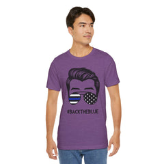 BACK THE BLUE Dad with Glasses, Graphic Unisex Short Sleeve Tee