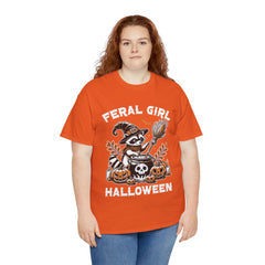 Feral Girl Halloween Raccoon! Graphic Unisex Heavy Cotton Tee