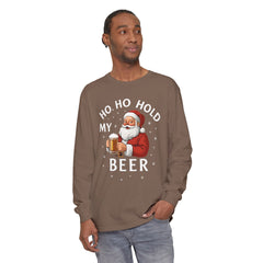 Festive Santa Claus Long Sleeve T-Shirt - "Ho Ho Hold My Beer"