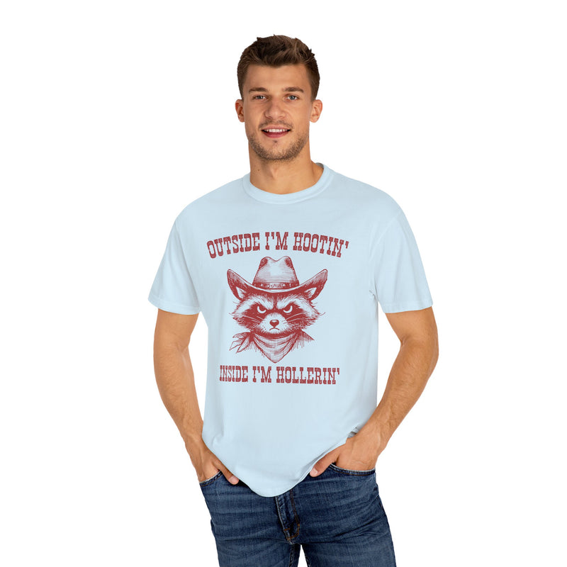 Outside I'm Hootin Inside I'm Hollerin, Cowboy Raccoon Comfort Colors Shirt