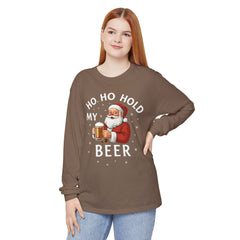Festive Santa Claus Long Sleeve T-Shirt - "Ho Ho Hold My Beer"