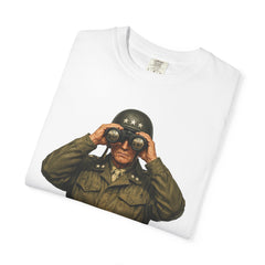 Graphic T-Shirt — Vintage WWII General George Patton Binoculars Design with "Rommel You Magnificent Bastard" Text