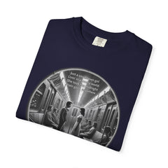 Don;t Stop Believing Subway Reflection T-Shirt — Vintage Black & White Urban Photo Tee