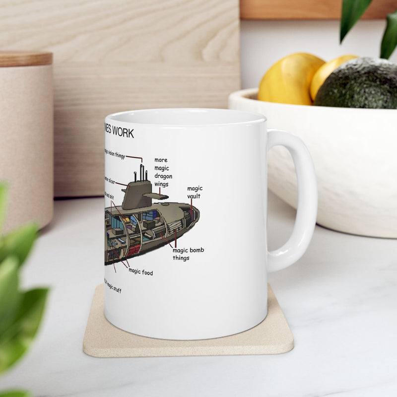 Submarine Design Ceramic Mug, How Submarines Work Gift, Nautical Coffee Cup, Marine Science Mug, Ocean Lover's Gift