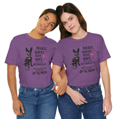 Personalized Your Dog and its name Mother's Day T-Shirt — 'Treats. Walks. Toys. Naps.