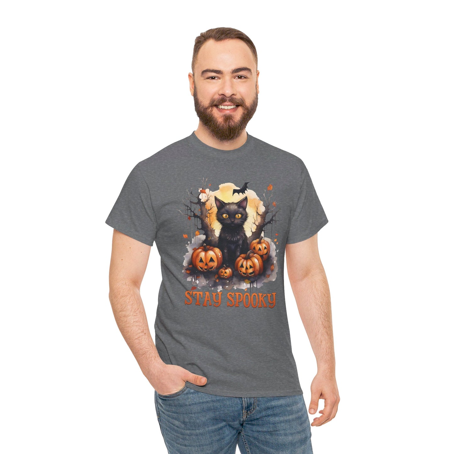 Black Cat And Pumpkin! Graphic Unisex Heavy Cotton Tee