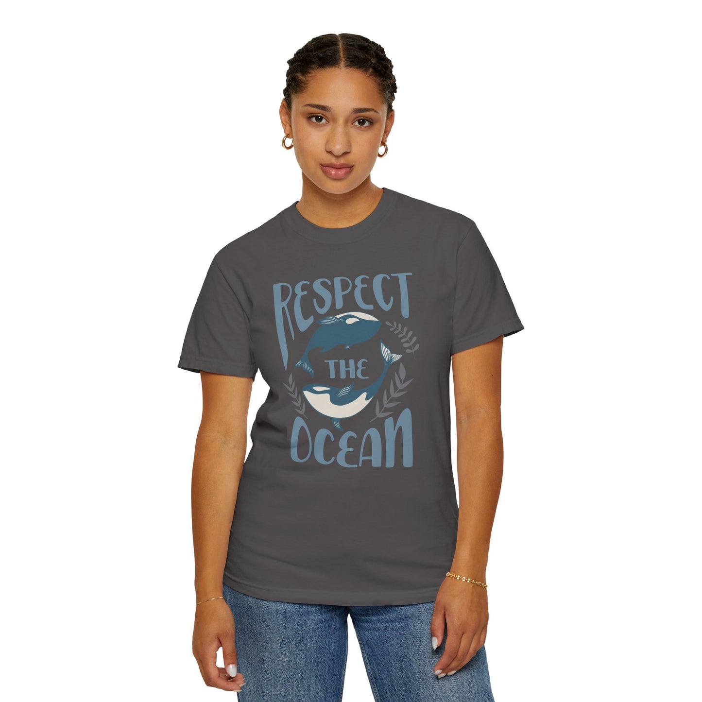 Whales, Respect The Ocean -  Graphic Unisex Garment-Dyed T-shirt