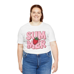 Summer Strawberry T-Shirt — Cute Pink Graphic Tee with Strawberry "SUMMER" Design