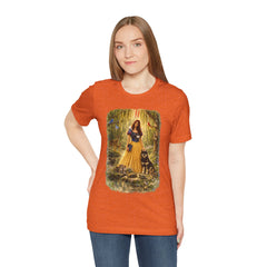 Fairy Tale Forest Tee — Woman with Dog Vintage Fantasy Graphic Shirt