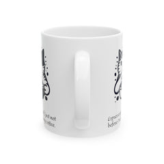 Espresso yourself, just not before I've had my coffee, Ceramic Mug 11oz, 15oz, Cat making a 'shh' gesture with paw / paw holds a coffee mug