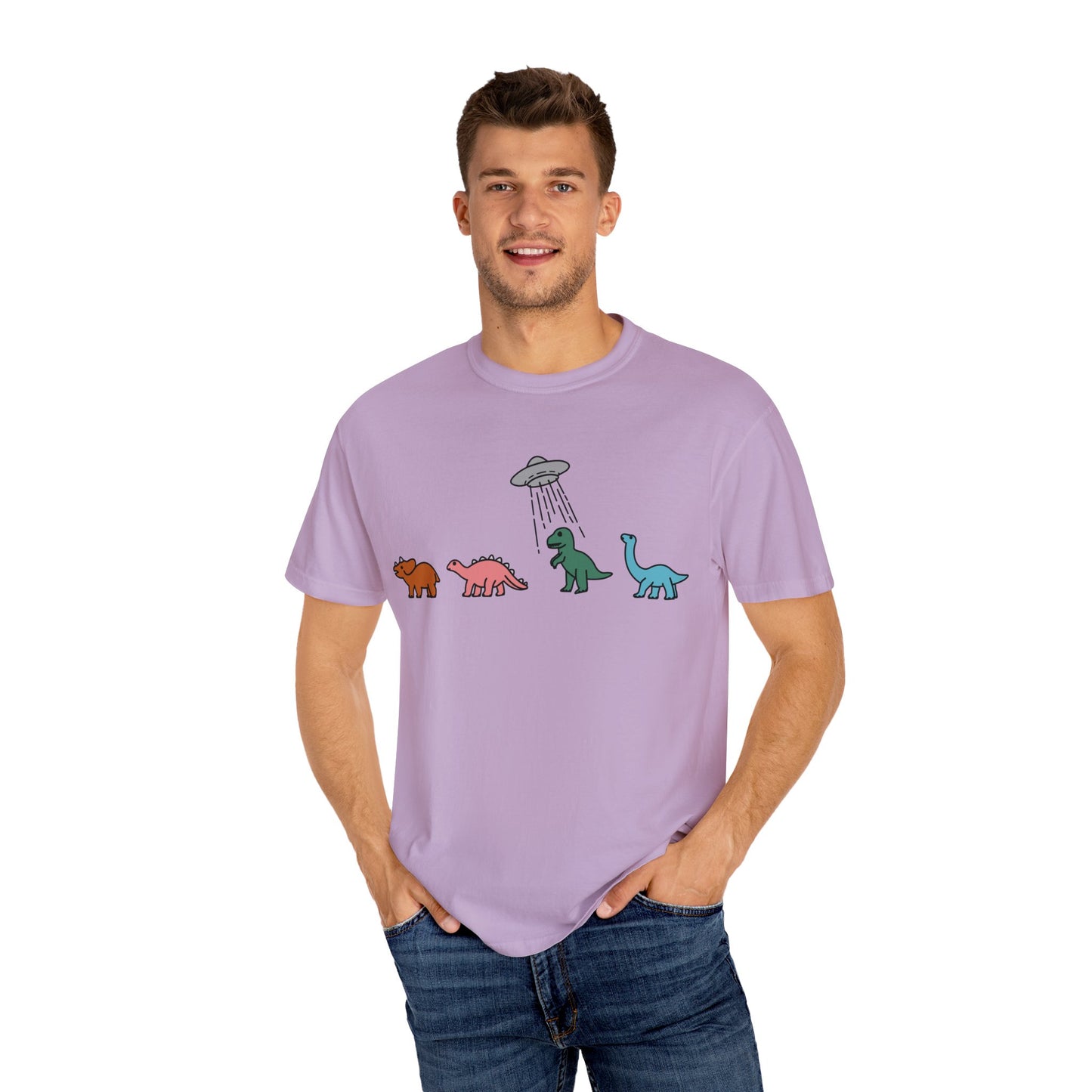 Dinosaur UFO Retro Unisex Garment-Dyed T-shirt