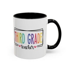 THIRD GRADE TEACHER, Accent Coffee Mug, hearts graphics,present for teacher, educator gift, gift for him, gift for her, teacher appreciation