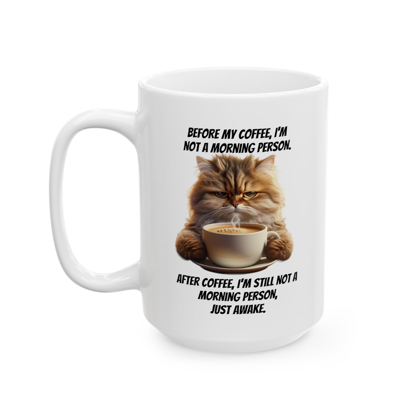 Grumpy Cat Drinking Coffee Ceramic Mug, 11oz, 15 oz