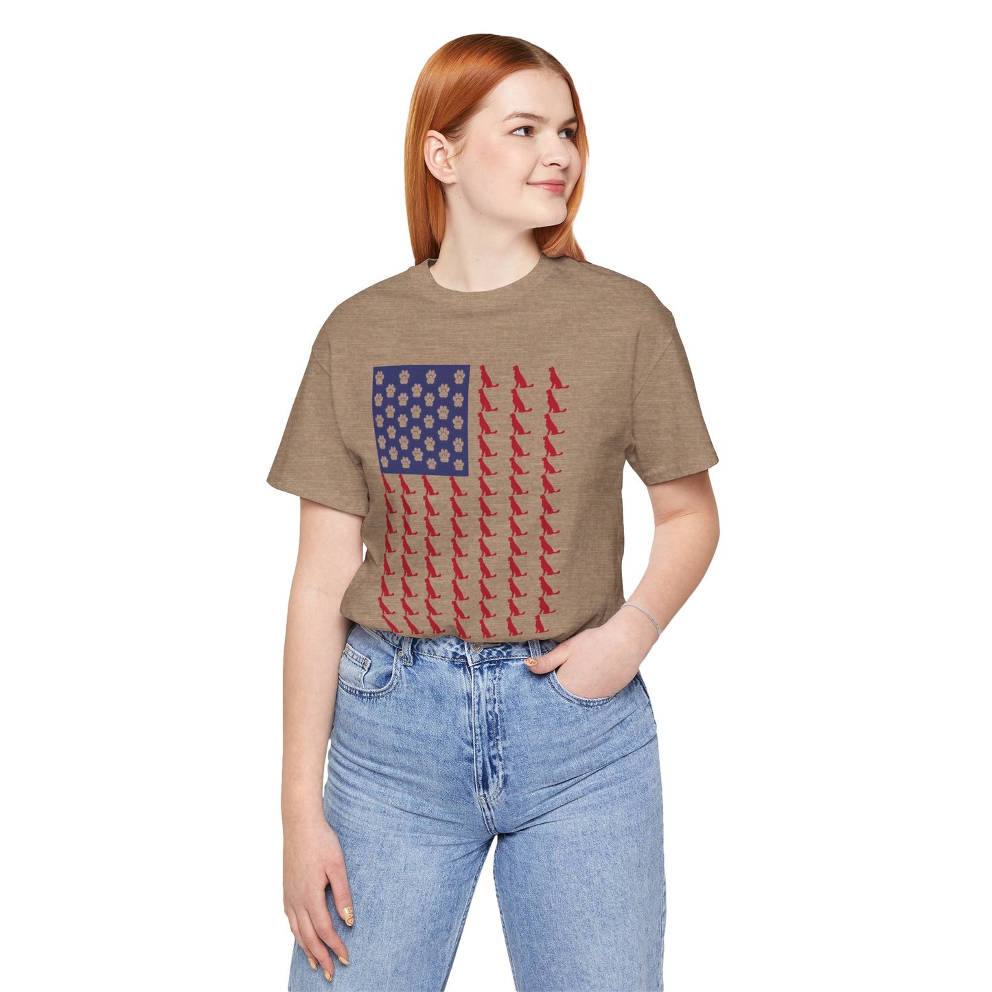 Personalized Dog Silhouette on American Flag - Tell us your dog breed, Unisex Short Sleeve Tee, Golden Retriever Silhouette Shown, Patriotic Shirt, Patriotic Pooch