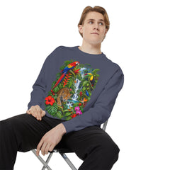 Tropical Jungle Waterfall With Leopard and Parrot Sweatshirt