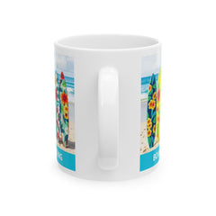 Surfboard meeting Floral Ceramic Mug - Beach Vibes for Coffee Lovers