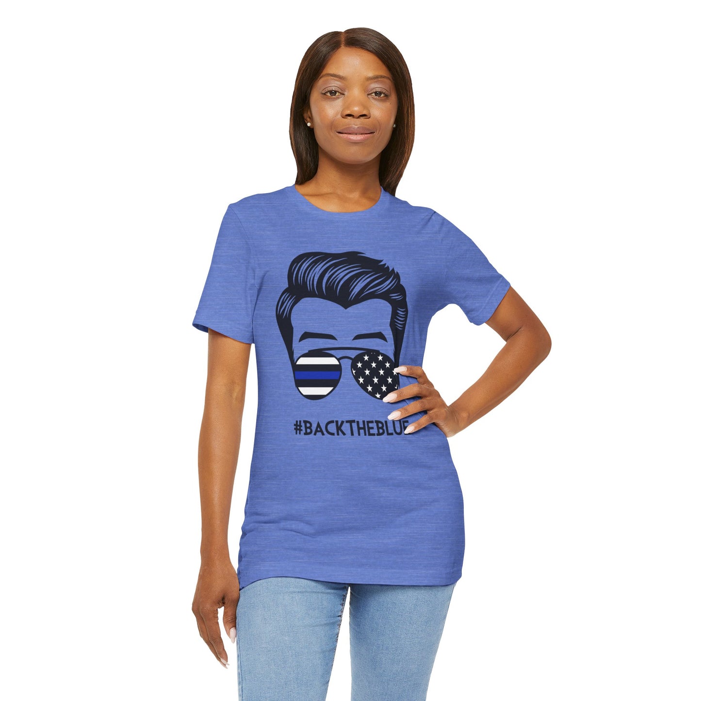 BACK THE BLUE Dad with Glasses, Graphic Unisex Short Sleeve Tee