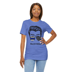 BACK THE BLUE Dad with Glasses, Graphic Unisex Short Sleeve Tee
