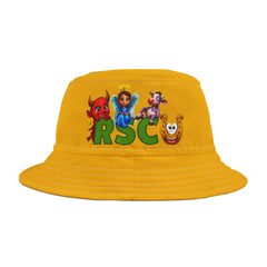Unisex Bucket Hat - Russell Sage College Mascot Characters Purple Cow, Red Devil, Golden Horseshoe, Blue Angel