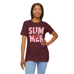 Summer Strawberry T-Shirt — Cute Pink Graphic Tee with Strawberry "SUMMER" Design