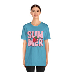 Summer Strawberry T-Shirt — Cute Pink Graphic Tee with Strawberry "SUMMER" Design