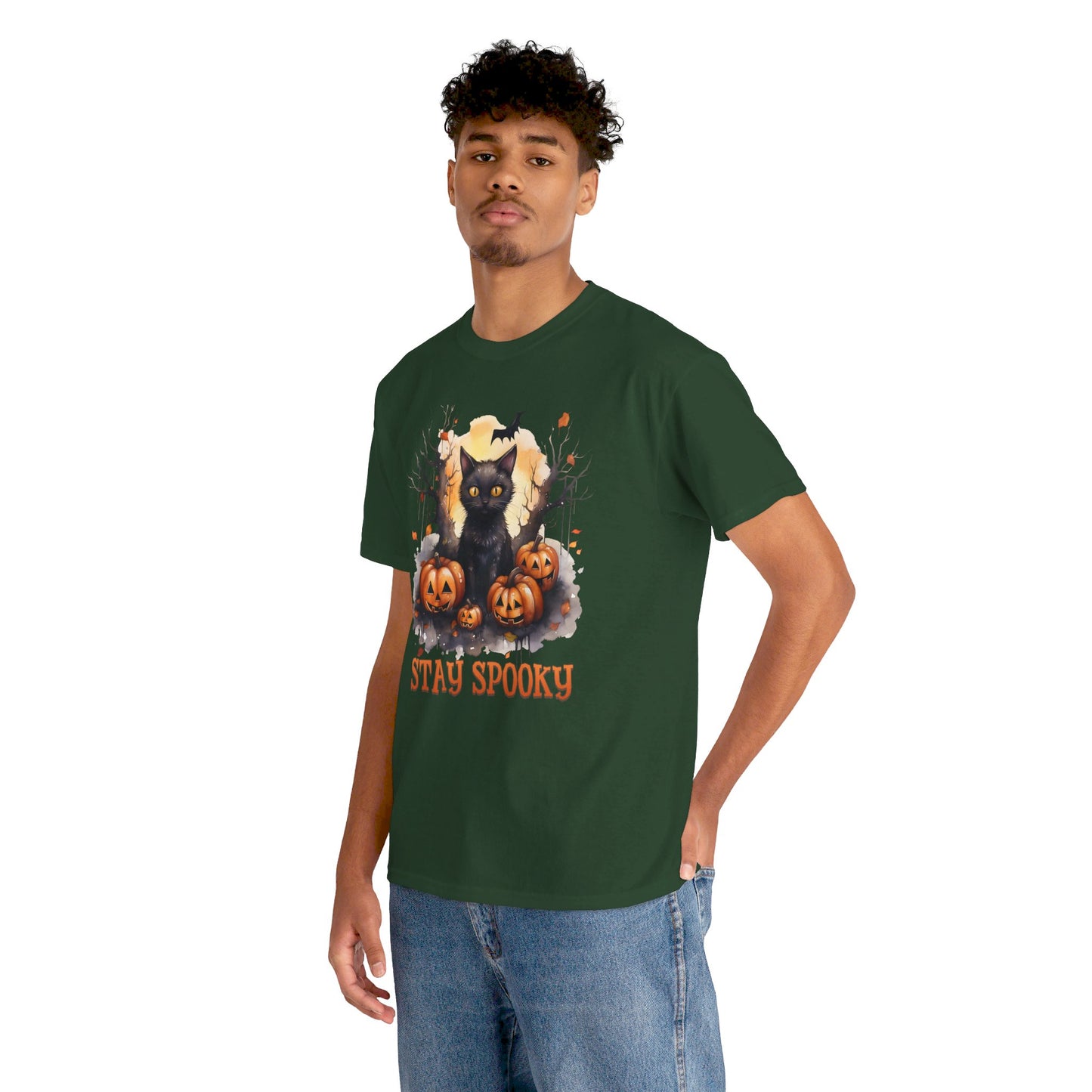 Black Cat And Pumpkin! Graphic Unisex Heavy Cotton Tee