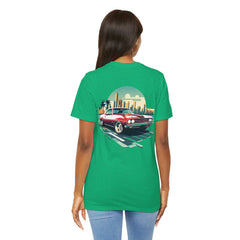 Vintage Car Graphic Tee - Sunset Cityscape Design