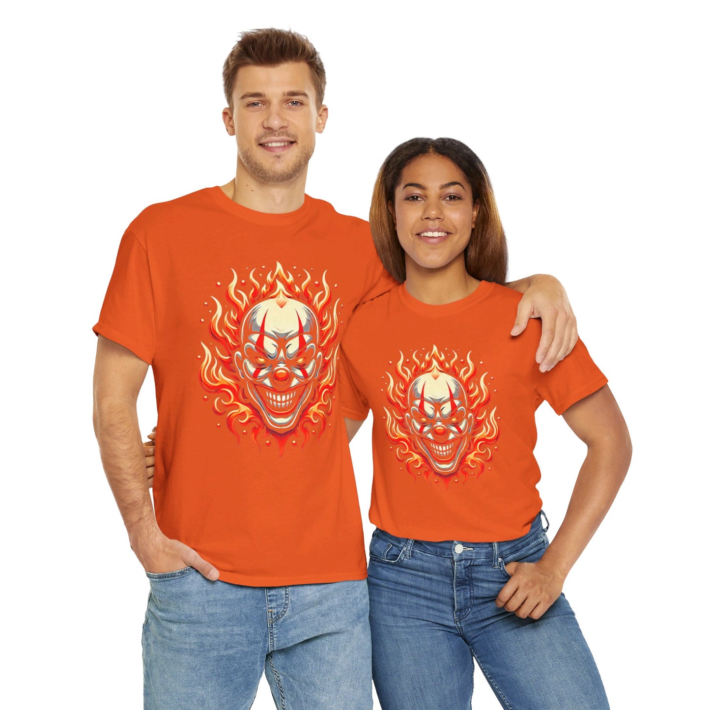 Flaming Fire Clown - Graphic Unisex Heavy Cotton Tee