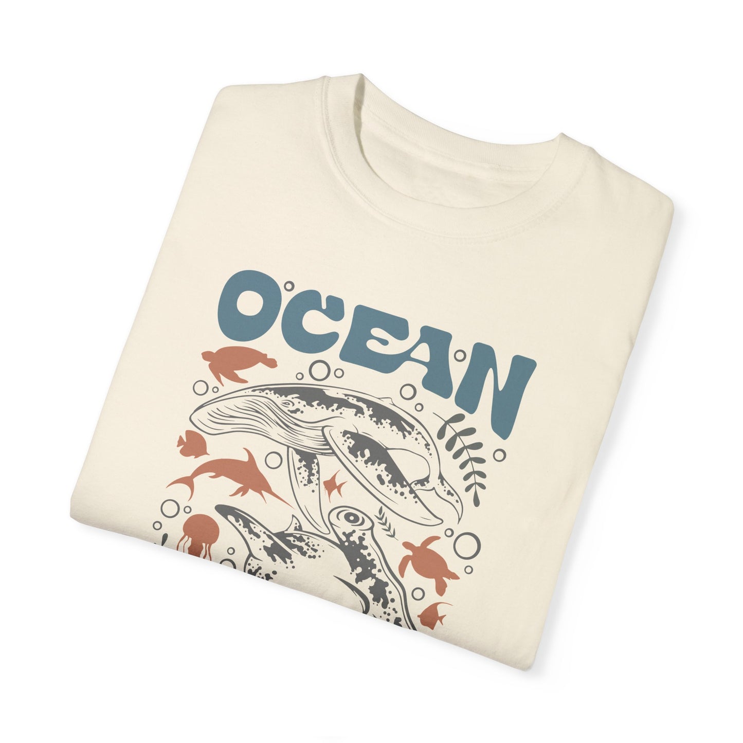 Whales and Dolphins, Ocean Vibes -  Graphic Unisex Garment-Dyed T-shirt