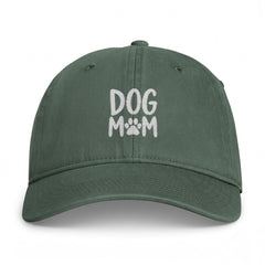 Embroidered Dog MOM Cap — Washed Coastal Baseball Hat with Paw Print