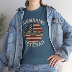 Submarine Veteran American Flag Tee | Unisex Heavy Cotton T-Shirt, Military Apparel, Veteran Gift, Patriotic Top, Casual Wear