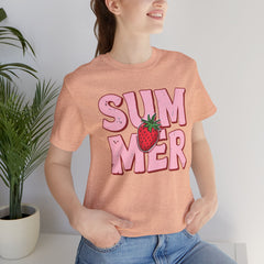Summer Strawberry T-Shirt — Cute Pink Graphic Tee with Strawberry "SUMMER" Design
