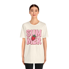 Summer Strawberry T-Shirt — Cute Pink Graphic Tee with Strawberry "SUMMER" Design