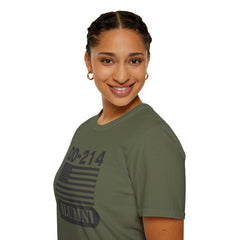 DD-214 Alumni with American Flag  Unisex Softstyle T-Shirt