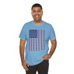 Personalized Dog Silhouette on American Flag - Tell us your dog breed, Unisex Short Sleeve Tee, Golden Retriever Silhouette Shown, Patriotic Shirt, Patriotic Pooch