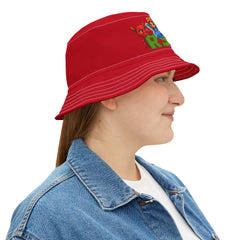 Unisex Bucket Hat - Russell Sage College Mascot Characters Purple Cow, Red Devil, Golden Horseshoe, Blue Angel