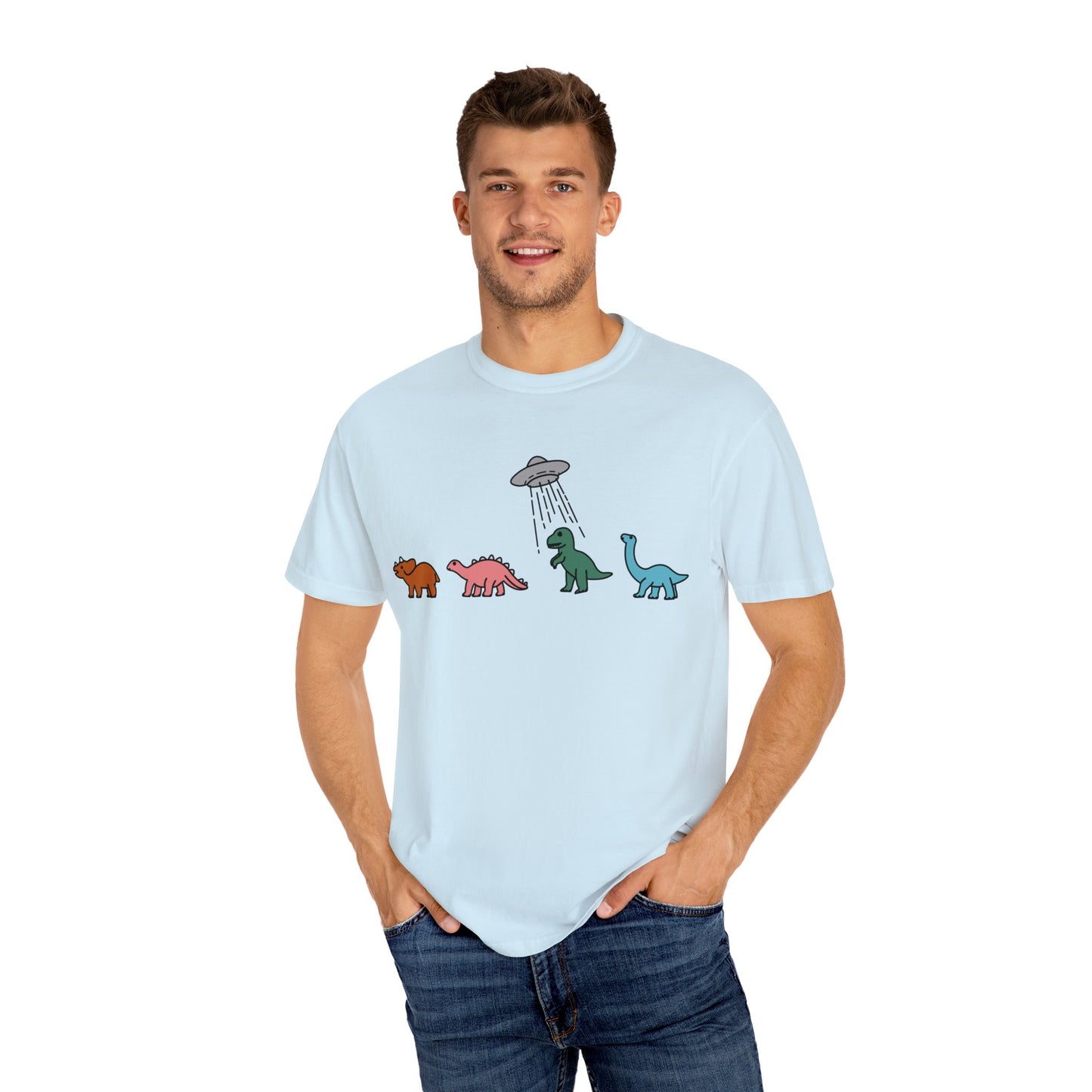 Dinosaur UFO Retro Unisex Garment-Dyed T-shirt