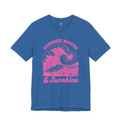 Summer Waves & Sunshine Tee — Retro Pink Surf Graphic T-Shirt