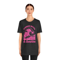 Summer Waves & Sunshine Tee — Retro Pink Surf Graphic T-Shirt