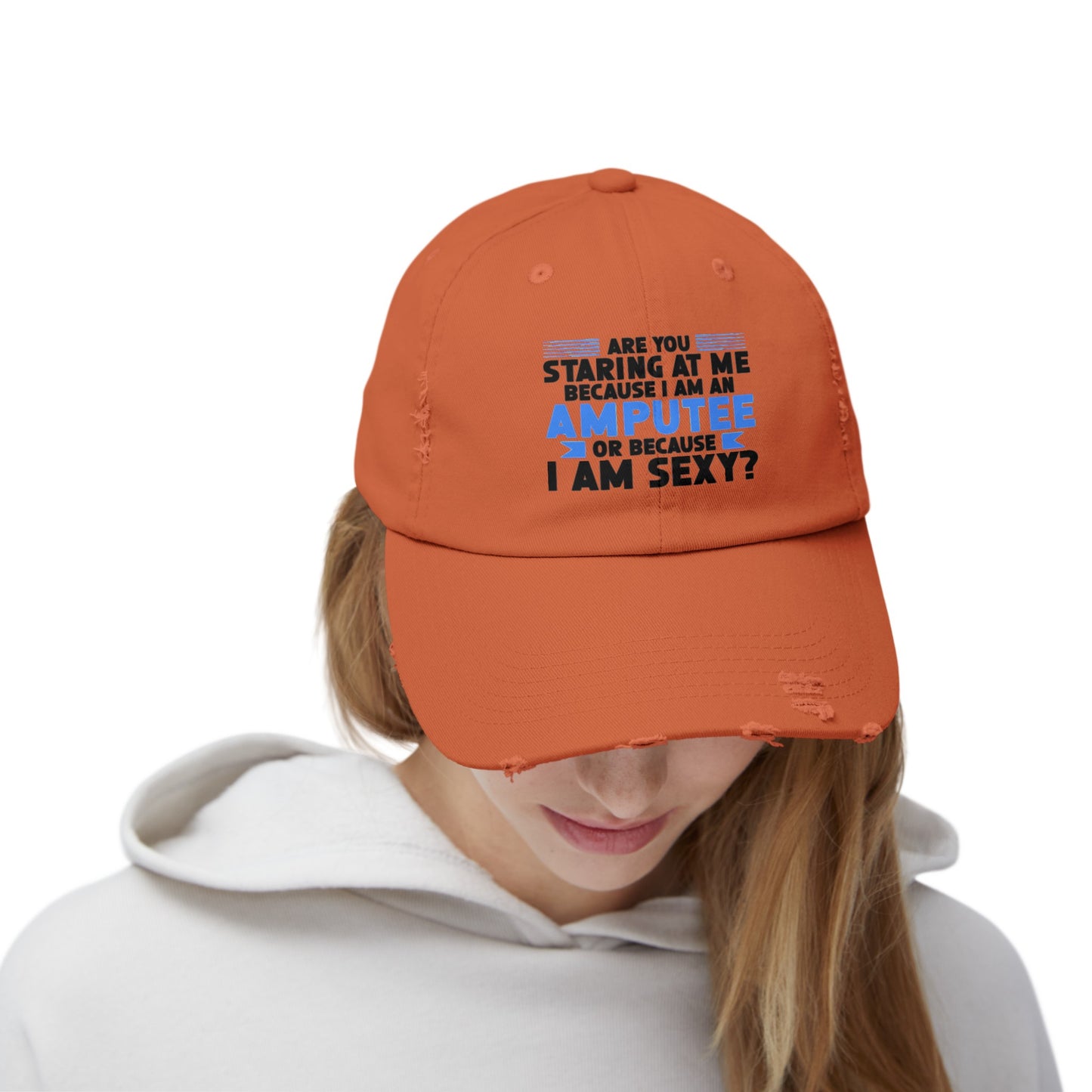 Funny SEXY Amputee cap, Are You Staring At Me, Limb Loss Awareness, distressed unisex graphic hat, amputee gift, recovery encouragement gift