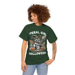 Feral Girl Halloween Raccoon! Graphic Unisex Heavy Cotton Tee