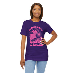 Summer Waves & Sunshine Tee — Retro Pink Surf Graphic T-Shirt